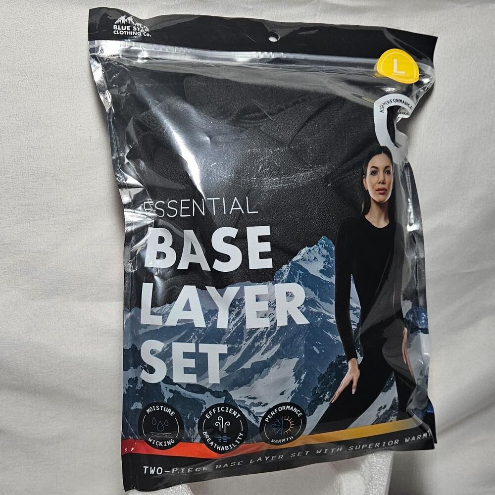 Blue Star Clothing Co. Women’s Base Layer Set – Black Thermal Top & Bottom (L)